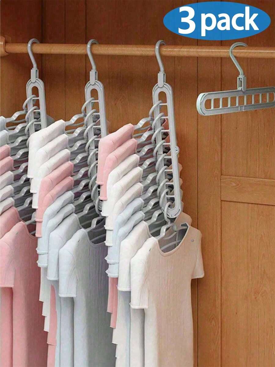 3 Packungen 9-Loch Drehbare Kleiderbügel Stapelbare Kleiderbügel Kleiderschrank Aufbewahrung Faltbare Kleiderbügel Kleiderschrank Aufbewahrungsregal Multifunktionales Kleiderschrank Aufbewahrungsregal Geeignet für Zuhause, Studentenwohnheim, Dekorationen, Feiertage, Raumdekoration, Schlafzimmerdekoration für Kleider, Hosen, Schuhe, Jeans, Stiefel, Röcke, Frühling, Sommer Oberteile