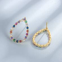 2 Stücke S925 Sterling Silber Ohrstecker in Tränenform mit bunten Kristallen für Frauen