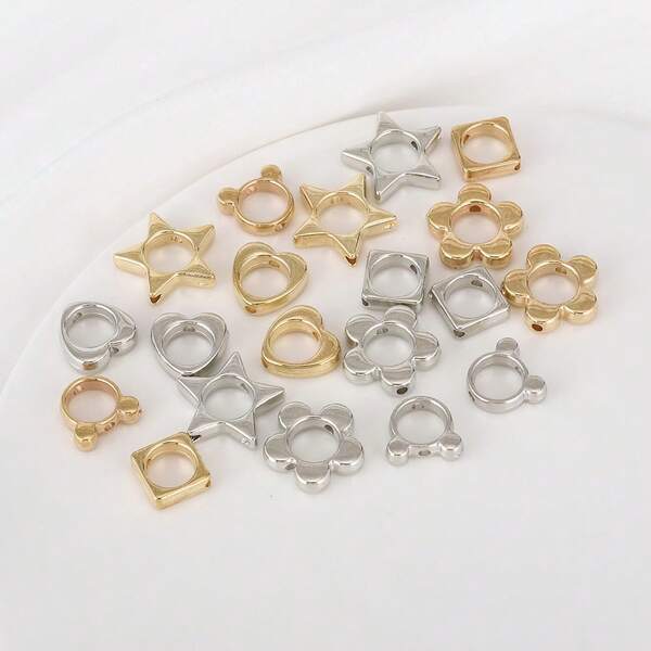 10pcs/Pack CCB Beaded Frames, Heart Flower Bear Beaded Rings, Handmade DIY Beading Supplies
