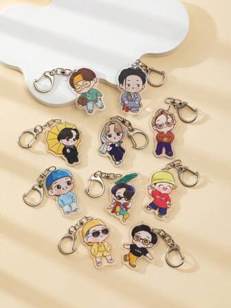 1 pieza Llavero de acrílico con diseño de personaje de ídolo de dibujos animados de estilo coreano Kpop, accesorio para mochila/bolso/bolso escolar/bolso de amigo/accesorios de automóvil con soporte para identificación