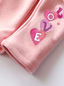 Young Girls' Thermal Lined Leggings, Heart Print, Ankle Length, Warm Pants For Autumn/Winter - Pink - View 5