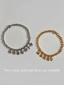 1pc 3D Bubble Name Bracelet, Stainless Steel Bubble Initial Charm Personalized Jewelry Gift, Customized Initial Round Bubble Bracelet For Friends, Couples And Family, Unique Customized Name Necklace, Suitable For Wedding, Valentine's Day, Mother's Day Gifts - Fashionable, Vintage, Minimalist, Casual, Cute Customized, Personalized, Distinctive Ideal Gift For Girlfriend, Mom, Family