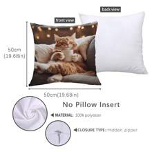 MEMNUN 1个17.7*17.7英寸（45*45厘米）/19.69*19.69英寸（50*50厘米）/15.75*15.75英寸（40*40厘米）[单面印花]涤纶抱枕套，猫咪喝咖啡图案，适用于家居、卧室、沙发、汽车装饰，日常使用或高端简约自用。[不含枕芯]