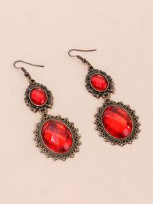Bộ 4 vòng cổ choker và khuyên tai dạng thả phong cách Gothic cổ điển, đính ren đen và đá đỏ, phụ kiện thời trang hóa trang Halloween cho nữ - Nhiều màu - Xem 9