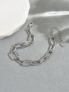 1pc European & American Style Thick Layered Cross Charm Women Gift Bracelet - Silver - View 2