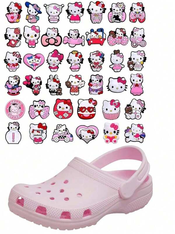 Sanrio Sanrio 3-40 Pieces/Cartoon Cute Hello Kitty Men's And Women's Shoe Accessories, Suitable For Summer, Clogs, Sandals, EVA Beach Hole Bag Halloween Accessories