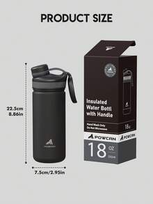 Powcan 18盎司不锈钢保温水瓶，带吸管盖，双层真空密封咖啡杯，24小时保冷，可放入车载杯架，可重复使用，适合运动、健身、上学、旅行 - 黑色 - 查看 3