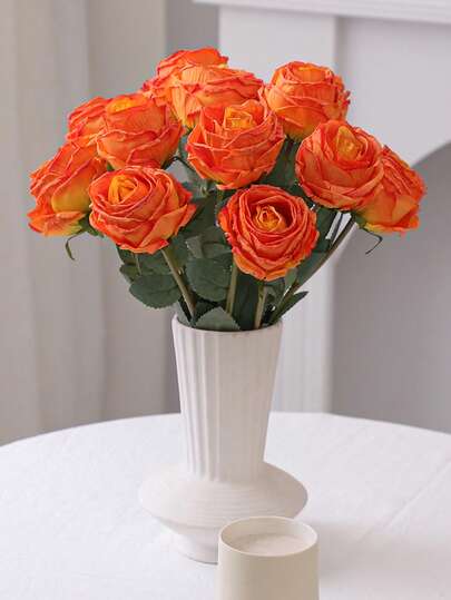 1支/3支仿真燃烧玫瑰，人造花，橙色，母亲节装饰，婚礼季，毕业礼物，烛光晚餐装饰，学校宿舍办公室装饰，户外派对活动节日生日派对装饰，家居入口酒店餐厅客厅卧室婚礼厨房花园装饰，情人节装饰，复活节，春夏装饰，四季皆宜的装饰