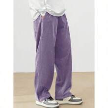 Men's Solid Color Casual Everyday Trousers Men's Streetwear Pants, Boy Friend Gifts, Back To School - 紫色 - 查看 3