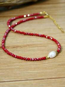 Minimalist Water Pearl Necklace, Adjustable Crystal Choker Necklace, Everyday Jewelry Gift