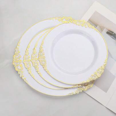 40 st vintage guldfärgade blommiga tallrikar, lämpliga för Thanksgiving, sammankomster, kakor, godis, inomhus- och utomhusbruk, återanvändbara efter tvätt, perfekta för fester och bröllop