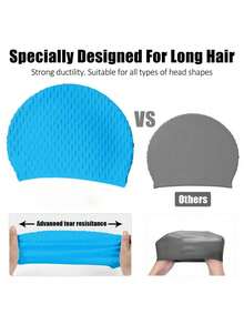 Large Silicone Swim Cap - ComfortFit For Men & Women - Unisex Ergonomic Design - 1pc High-Quality Set, Beach Essentials, Beach Accessories, Pool Float - Multicolor - View 6