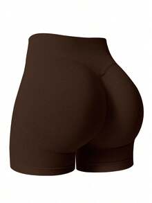 NcmRyu Women Seamless Elastic High-Waist Quick Dry Breathable Tight Shorts For Running, Fitness & Workout Fall Clothes For Women - Màu nâu  Mocha - Xem 1