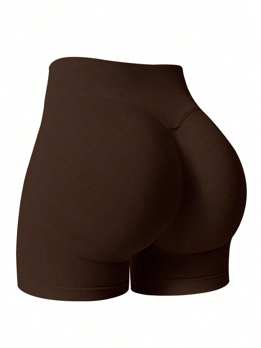 NcmRyu Women Seamless Elastic High-Waist Quick Dry Breathable Tight Shorts For Running, Fitness & Workout Fall Clothes For Women - Màu nâu Mocha - Xem 1