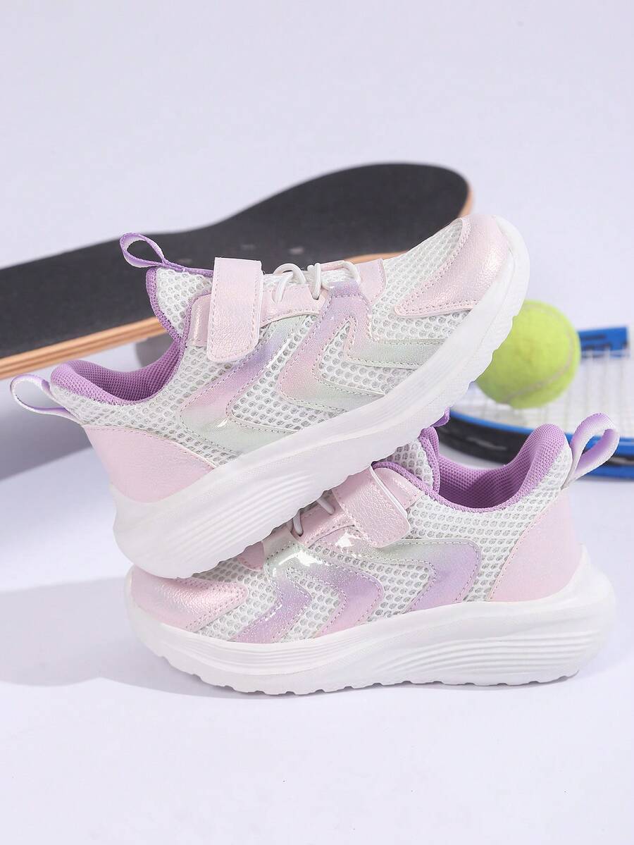 1 Pair Fashionable, Comfortable And Lightweight Spring Children's Sports Shoes, Summer Mesh Hollow Big Kids Running Shoes, Students' Daily Wear Anti-Slip Durable EVA Outsole, Mold Shaping Stable Fit, Soft Sole Glossy, Suitable For Daily Wear And Running - Purple - View 1