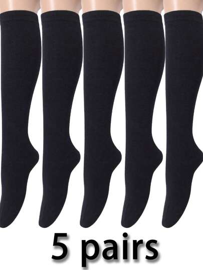 5/1 Par de Meias de Compressão Pretas Até o Joelho para Mulheres e Homens, e Meias de Ciclismo, Adequadas para Corrida, Ciclismo, Fitness, Leggings, Todas as Estações, Estilo de Bota, Meias Tricotadas, Ótimas para Presentes para Família e Amigos