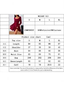 Women's Square Neck Long Sleeve Fit And Flare Mini Dress Cocktail Evening Party Elegant Dresses - 黑色 - 查看 4