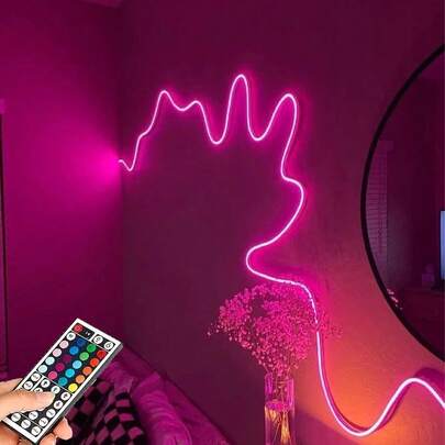 1条带遥控器的柔性RGB LED霓虹灯带 - 可调节颜色霓虹灯，适用于卧室、沙发、游戏区和家庭影院装饰，是节日装饰的理想之选。