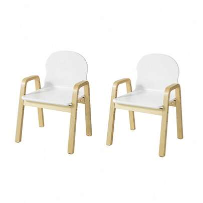 SoBuy KMB24-Wx2 Set Of 2 Height-Adjustable Chairs With Armrests And Backrest, White, Seat Height 23-35 Cm