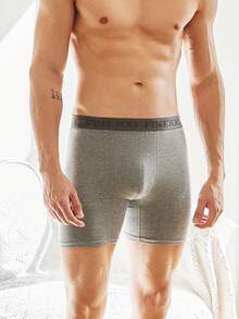 FINETOO 4 件纯色长款棉质时尚字母腰带男士内裤，平角内裤 - 彩色 - 查看 7