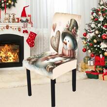 1/4/5/6/7/36 piezas Funda de silla/Juego de fundas de asiento con estampado de muñeco de nieve y caja de regalo, adecuado para uso en interiores del hogar, restaurante, hotel, opción ideal para decoración diaria moderna. La mantequilla encaja en mesas de comedor cuadradas, las fundas de silla elásticas son lavables.