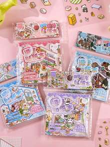 1 مجموعة كتاب ملصقات منظر طبيعي مصغر، موضوع حفلة المنزل، مناظر طبيعية عادية ملصقات ألبوم الصور