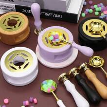 Wax Seal Heater With Wax Melting Spoon Antique Wooden Wax Seal Stove And Wax Seal Set For Melting Wax Seal Beads Or Sealing Wax Sticks, Stamps, Wedding Wax Seals Envelope Seals Stamps, Fast Melting, Perfect For Wax Seal Stamps - Multicolor - View 2