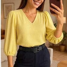 Women's Formal Blouse With Elegant Tailored Sleeves Plus Size - Amarillo bebe - Ver 1
