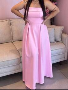 Elegant Long Tailored Dress - Pink - View 2