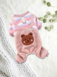 Warm Thickened Flannel 4-Leg Jumpsuit For Puppies, Kittens, Teddy Dogs, Autumn/Winter, Leash Attachable, No Hat - Light Grey - View 8