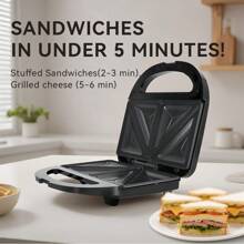 HONGMEI Máquina de sándwiches eléctrica, mini máquina de parrilla para el hogar, adecuada para bistec y hamburguesa, diseño cuadrado, control de temperatura independiente, calentamiento rápido, máquina de sándwiches con calentamiento inteligente - Tipo de Enchufe A USA (110-127V) - Ver 4