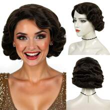20s Brown Short Finger Wave Wigs For Women  Natural Synthetic Hair Wig For Women Lady Ladies Cosplay Anime Party Costume Anime Flapper Wig REEWES Wig - màu nâu - Xem 1