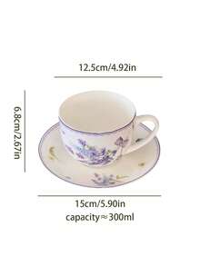 1 Set Taza y platillo de cerámica con diseño romántico de campo lavanda, taza de té con delicadas flores moradas, taza con encaje estilo femenino, taza para leche, taza de café y platillo, serie de vajilla de princesa, té de tarde en el jardín, regalo de cumpleaños