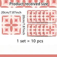 10pcs Vintage Pink Pattern Wall Stickers, Suitable For Balcony, Terrace, Kitchen, Backdrop, Decorative Wall Paper, Room Decor, Bedroom & Living Room - Multicolor - View 6