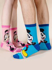 Disney 两双米奇米妮卡通中筒袜，吸湿透气，时尚万圣节风格 - 完美礼物，适合派对、日常穿着、休闲活动、情侣袜 - 彩色 - 查看 5