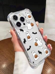 1 件可爱卡通猫和南瓜灯笼设计透明防震手机壳，兼容 11/12/13/14/15/16/X/XS/Pro/Max/Plus、Galaxy S25/S25+/S25 Ultra/A16/A35/A25/A55、Pixel 9 Pro/8/7、Moto G85、Infinix Hot 50 Pro+、17 Pro Max/17 Pro/17 Air/17，送给朋友的绝佳万圣节礼物，女友防水防摔防刮 - 無色 - 查看 4