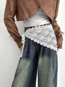 1件装【法式蕾丝头巾】纯色法式甜美蕾丝三角头巾，带可转换腰带 | 女士，适合四季各种场合 | 渐变蕾丝帘，春夏头巾装饰，蕾丝腰带（头巾和腰带两用，适合腰围约66厘米） - 彩色 - 查看 2