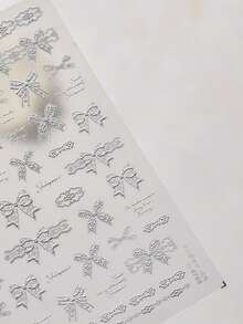 1片秋季新款白色/黑色蕾丝蝴蝶结美甲贴纸，可爱蝴蝶结美甲贴纸，白色/粉色3D自粘复古优雅蝴蝶结美甲设计用品，丝带蝴蝶结，女士DIY美甲装饰 - 彩色 - 查看 4