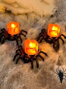 Halloween LED Pumpkin & Spider Candle Set - 2/6pcs Flameless Flickering Tea Lights For Festive Home Decor, Party Ambiance & Holiday Celebrations