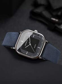 1pc Men's Fashion Casual Rectangular Minimalist Dial Quartz Wrist Watch, Classic (Watch Only, No Watch Box)