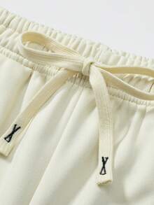 男士针织直筒裤，字母印花，休闲高街风格，宽松版型，适合春秋夏 - 杏色 - 查看 4