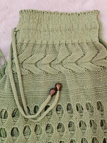 Women's Summer Knit Crochet Braid Pantaloon Beach Cover-Up Pants - Màu xanh Bạc hà - Xem 2