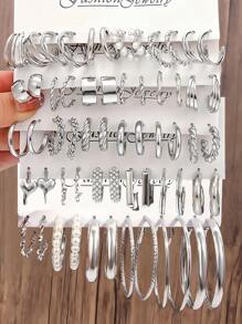 12–60 Pcs Silver Women's Earrings Set – Elegant Faux Pearl Hoops For Daily Wear, Office Chic & Special Occasions
