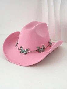 1 Stück universeller weicher Hut Westernhut mit Metall-Schmetterling-Accessoire, ist eine modische Rückkehr zur Schulsaison, geeignet für Western-Themen-Events, Halloween, Rollenspiele, Abschluss, Musikfestivals und Outdoor-Sport