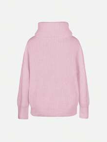 Elegancki sweter damski w dużym rozmiarze, zapinany na guziki, z długim rękawem i wysokim kołnierzem, luźny, minimalistyczny sweter