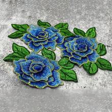 3 件/包 3D 牡丹花刺绣布贴，带彩色 3D 金色边缘，牛仔服装贴花 - 彩色 - 查看 3