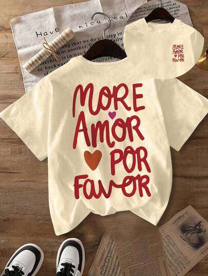 Áo sơ mi nữ cỡ lớn, Áo phông họa tiết chữ cái tình yêu, Sợi polyester thoải mái, Áo thun cổ tròn tay ngắn mùa hè cho hoạt động ngoài trời và mặc thường ngày, Áo phông cỡ lớn, Áo nữ, Vải mềm mại thân thiện với da