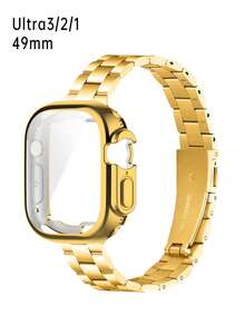 二合一套装：14mm窄款金色金属表带，兼容Ultra/Series 3/2/1/SE/S10/S9/S8/S7/S6/S5/S4/S3/S2/S1，适合38mm/40mm/41mm/44mm/45mm/46mm表壳，金色女士表带，兼容表壳。
