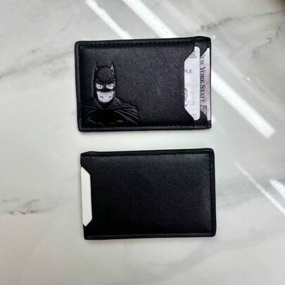  Portofel Warner Bros Batman cu supereroi, cu carcasă pentru carduri LD, subțire, minimalist, cu buzunar frontal, pentru bărbați și femei, cel mai bun cadou de Ziua Tatălui, portofel durabil cu două pliuri, cu sloturi multiple pentru carduri, portofel pentru carduri