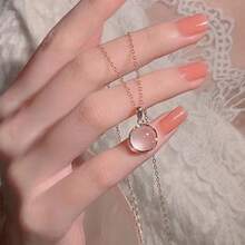 1PC Cherry Blossom Pink Pendant Necklace Female Luxury Clavicle Chain Oval Shape Pendant Necklace Jewelry Gift - 粉色 - 查看 6